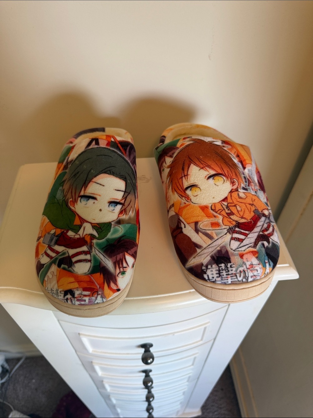 Anime Print One-Piece Slip-On Shoes/slippers in Orange and Green